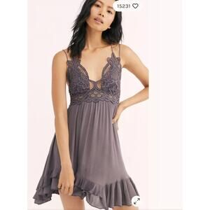 Free People FP One Adella Slip Mini Dress XS Gray Boho Festival